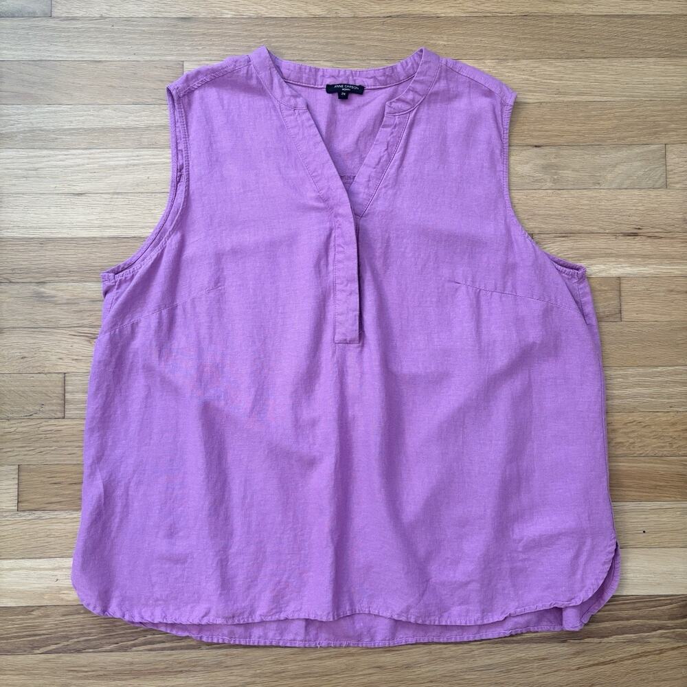 Anne Carson Woman Sleeveless Purple Linen Blend Top 2x